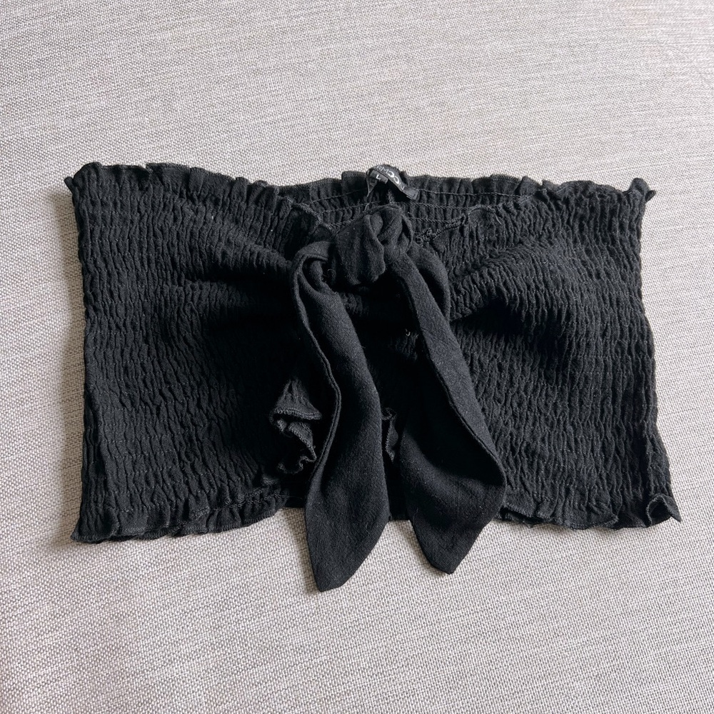 Black Bandeau Tie Front Top